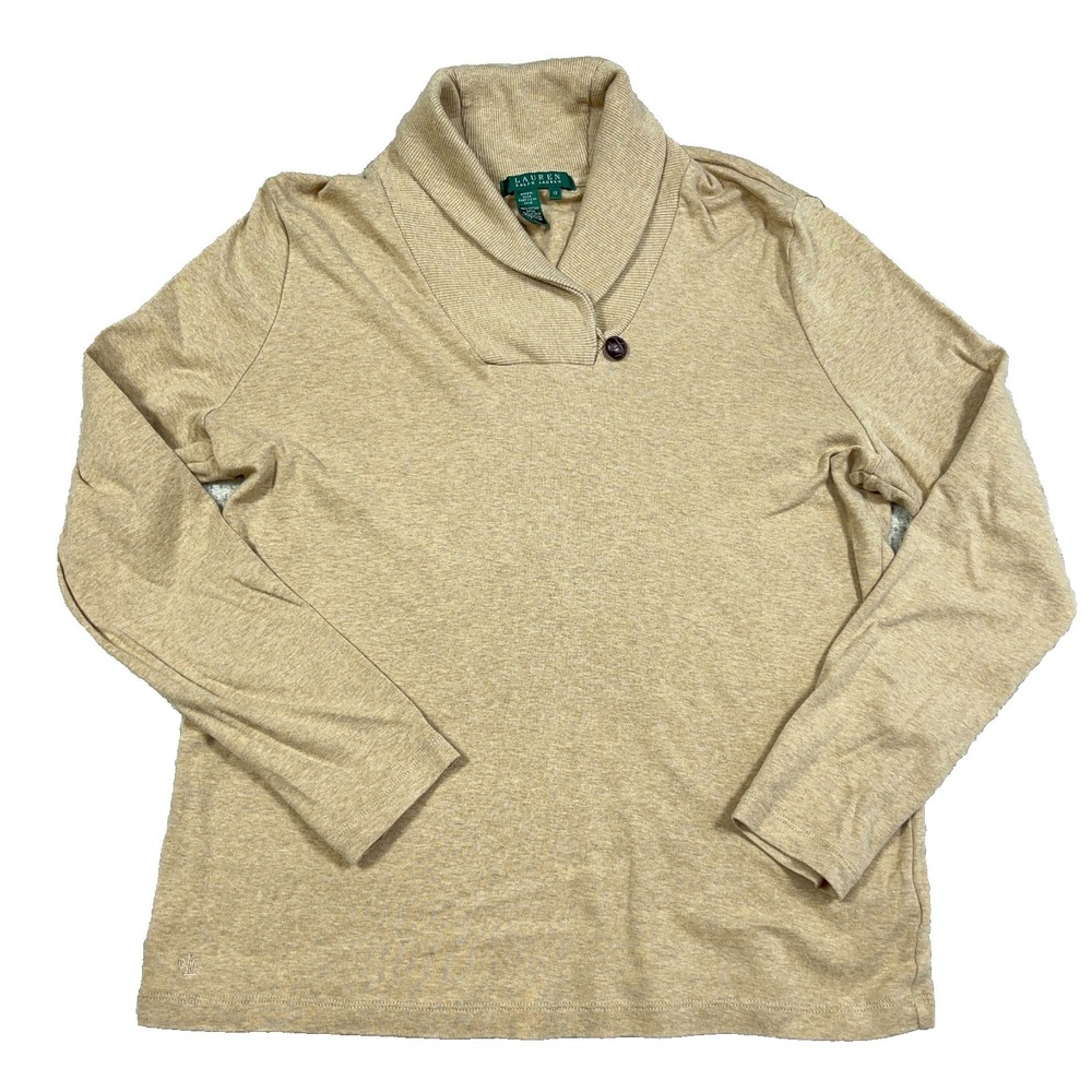 Lauren‎ Ralph Lauren Sweater Women 1X Brown Shawl Neck Pullover Lightweight LRL